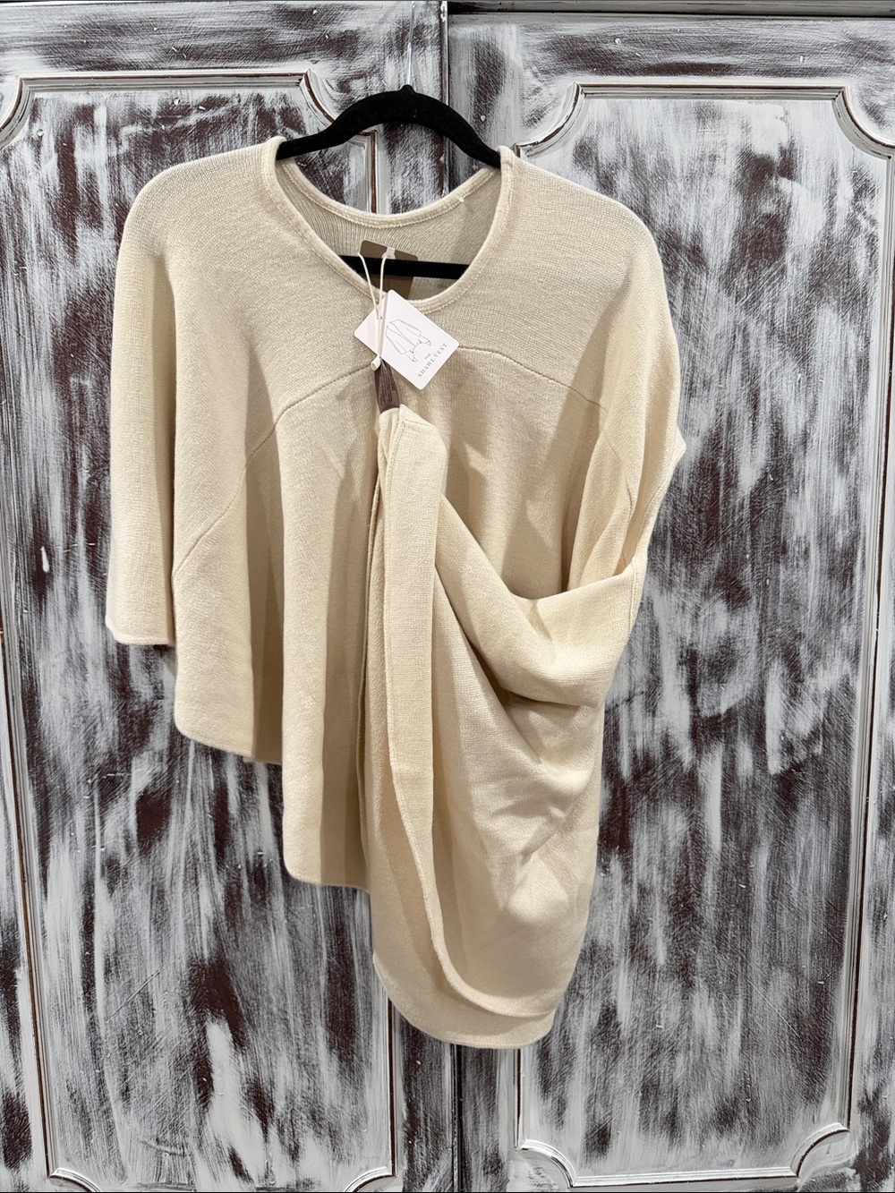 Cream Knit Poncho Sweater - Lightweight Women's Shrug